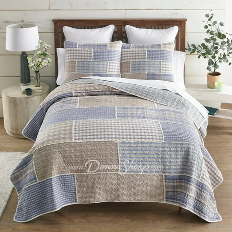 Donna Sharp Slate Cobblestone Cotton Patchwork Quilt Set King Quilt Set Bedding