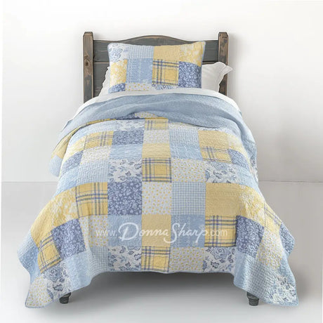 Donna Sharp Spring Flowers Cotton Pieced Quilted Bedding Set Twin Set, Quilt + 1 Sham New