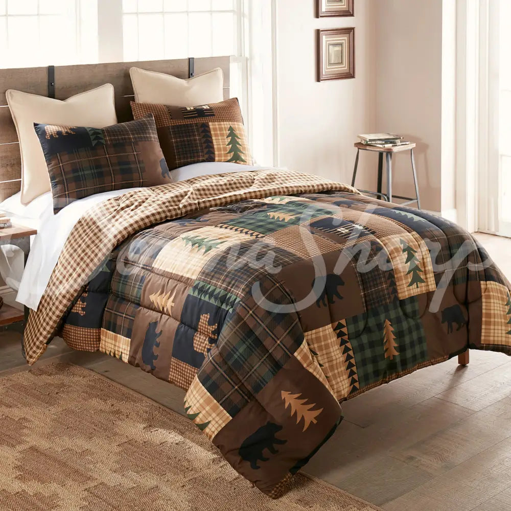 Donna Sharp Your Lifestyle Brown Bear Cabin 3Pc Comforter Set Bedding