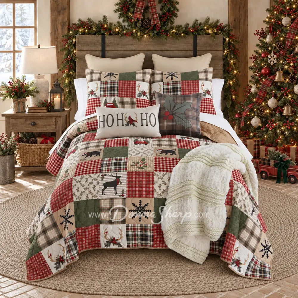 Holly Forest Cotton Pieced Quilt Set - Holiday