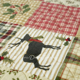 Holly Forest Cotton Pieced Quilt Set Holiday themed bedding closeup of deer and plaid quilt squares