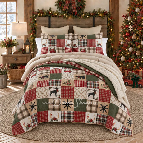 Holly Forest Cotton Pieced Quilt Set - Holiday