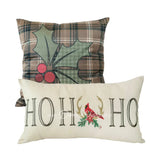 Holly Forest decorative Pillow Set 2-piece Holiday theme Ho Ho Ho and Holly on plaid
