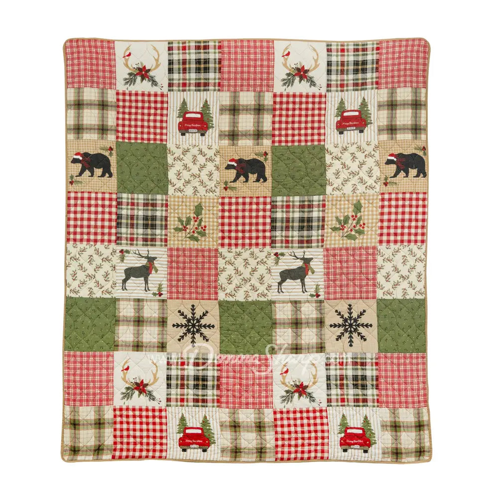 Holly Forest Cotton Pieced Quilt Set Throw blanket Holiday themed quilt squares