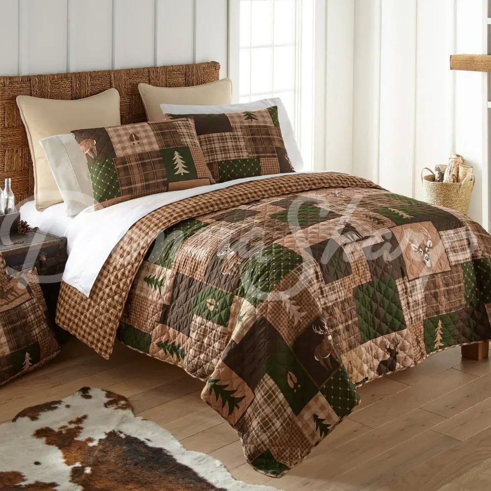 King Set Green Forest All Quilts