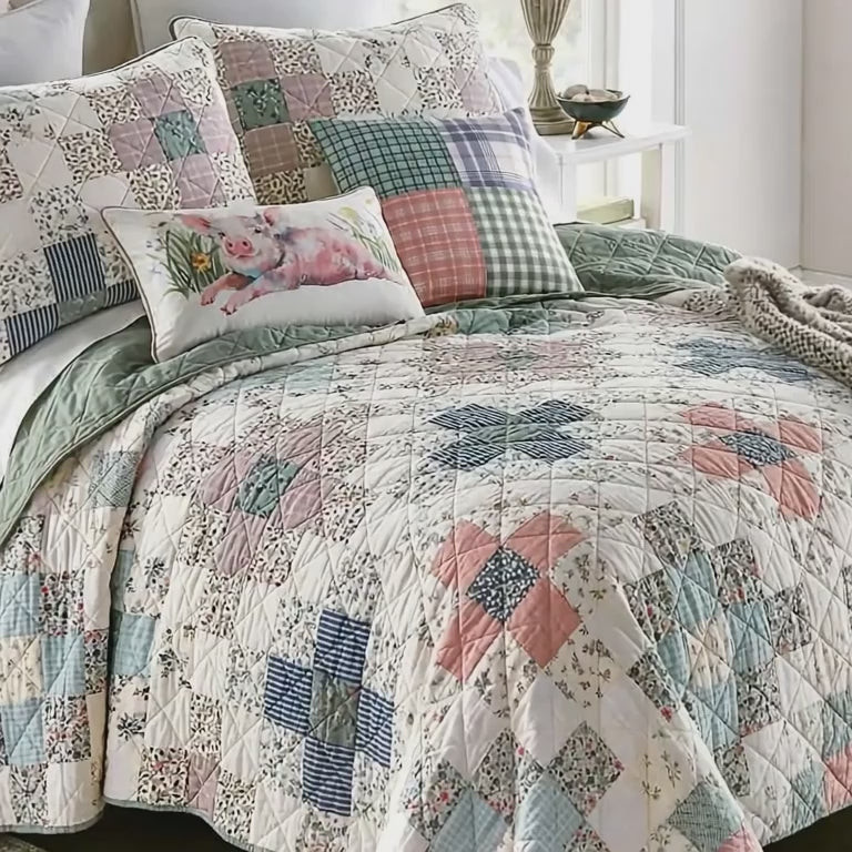 Donna Sharp April Patch 3pc Cotton Pieced Quilt Set