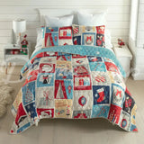 Retro Christmas Microfiber Set Queen Quilt + 2 Shams Bedding