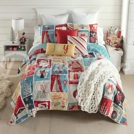 Retro Christmas Microfiber Set Square Pillow Bedding