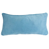 Blue rectangular pillow reverse side is a solid color on a white background