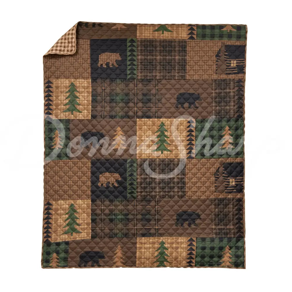 Your Lifestyle Brown Bear Cabin Quilted Bedding Set